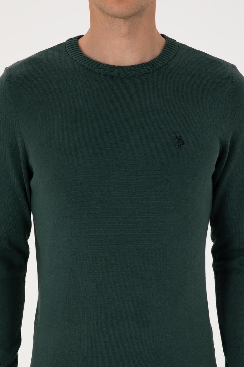 Erkek Slim Fit Bisiklet Yaka Koyu Yeşil Basic Kazak - 50313713088