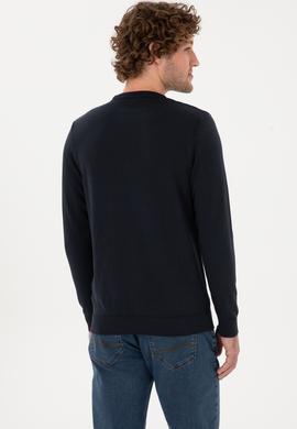 Erkek Slim Fit Bisiklet Yaka Lacivert Basic Kazak - 50313713015