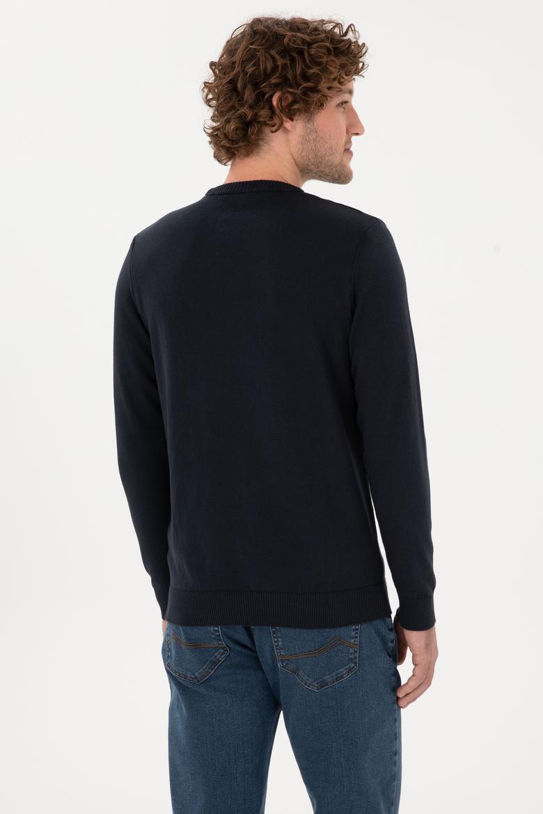 Erkek Slim Fit Bisiklet Yaka Lacivert Basic Kazak - 50313713015