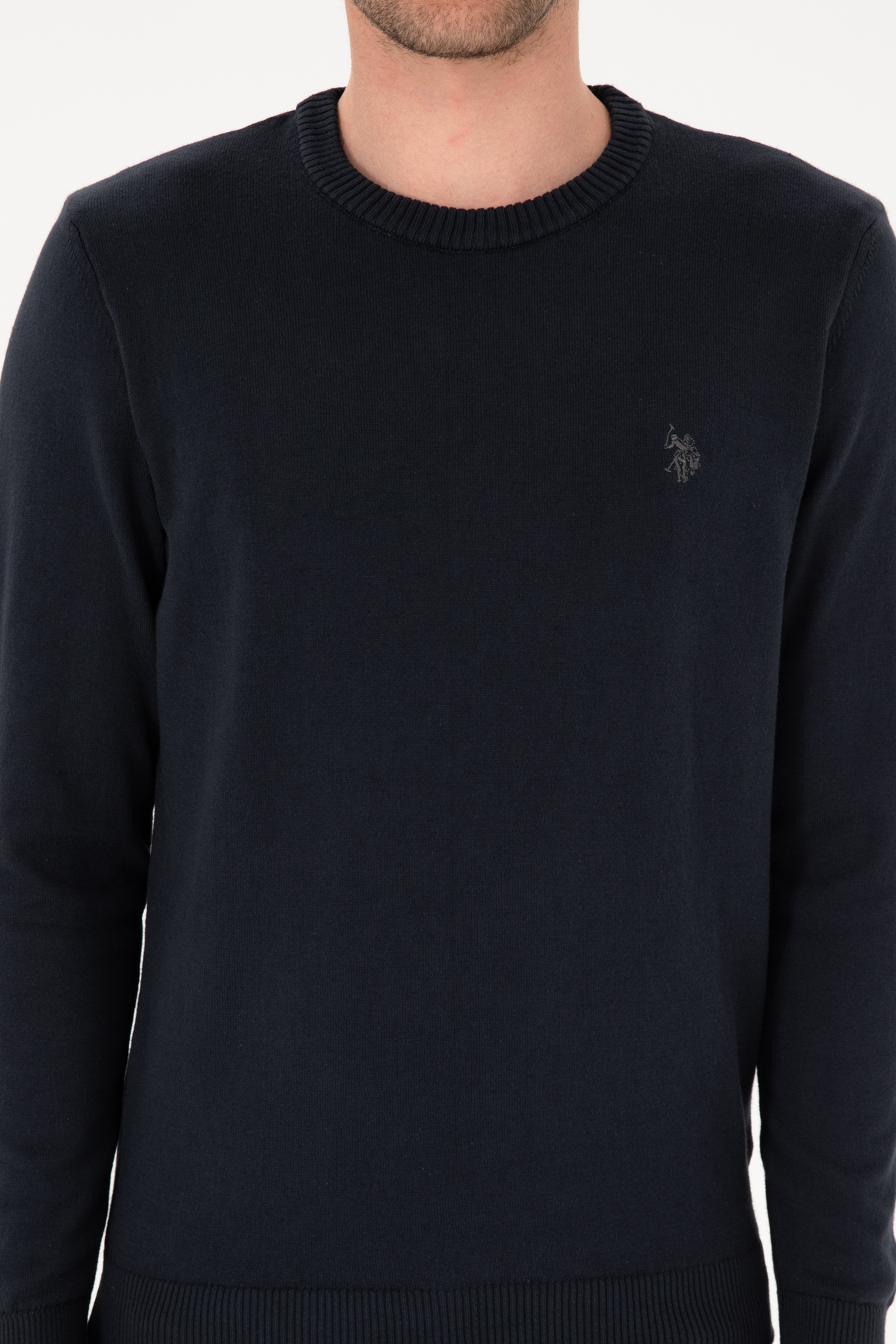 Erkek Slim Fit Bisiklet Yaka Lacivert Basic Kazak - Image 6