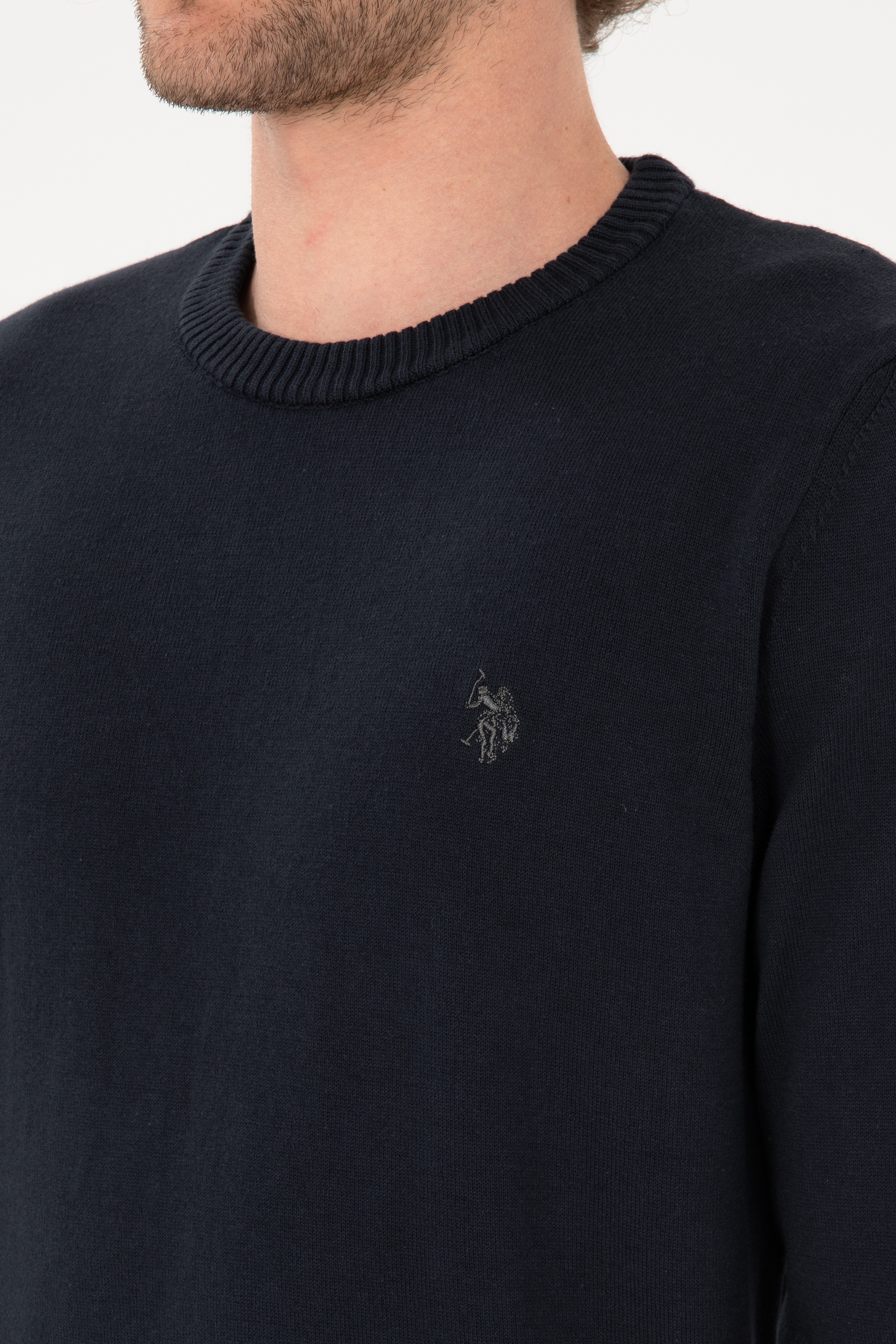 Erkek Slim Fit Bisiklet Yaka Lacivert Basic Kazak - Image 7