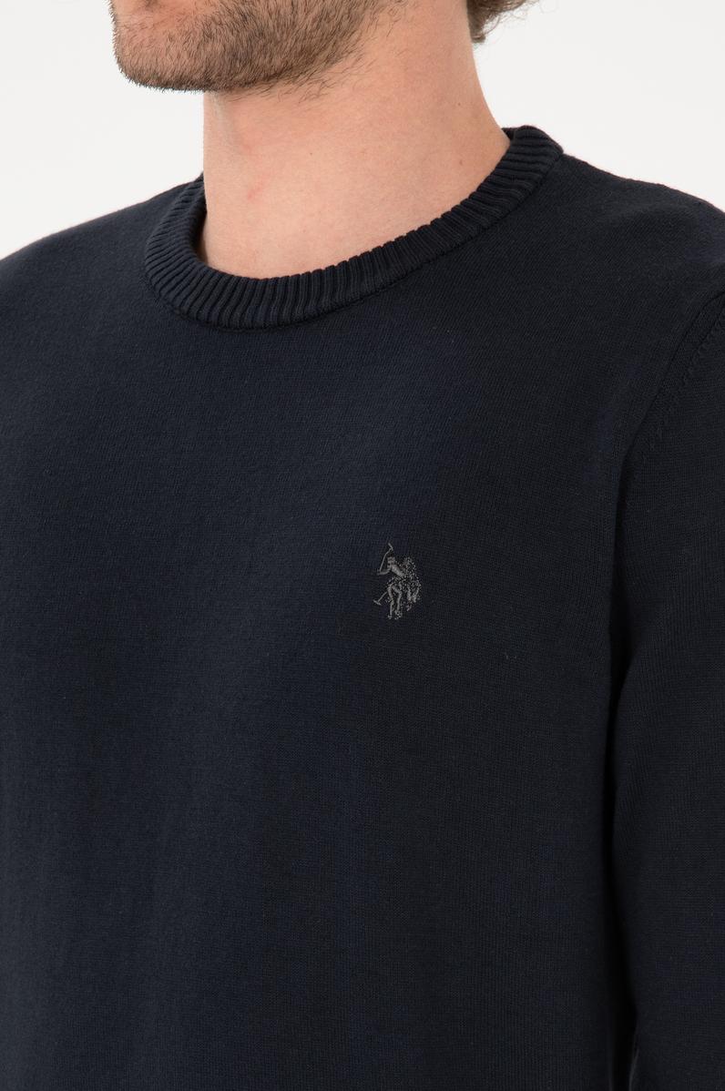 Erkek Slim Fit Bisiklet Yaka Lacivert Basic Kazak