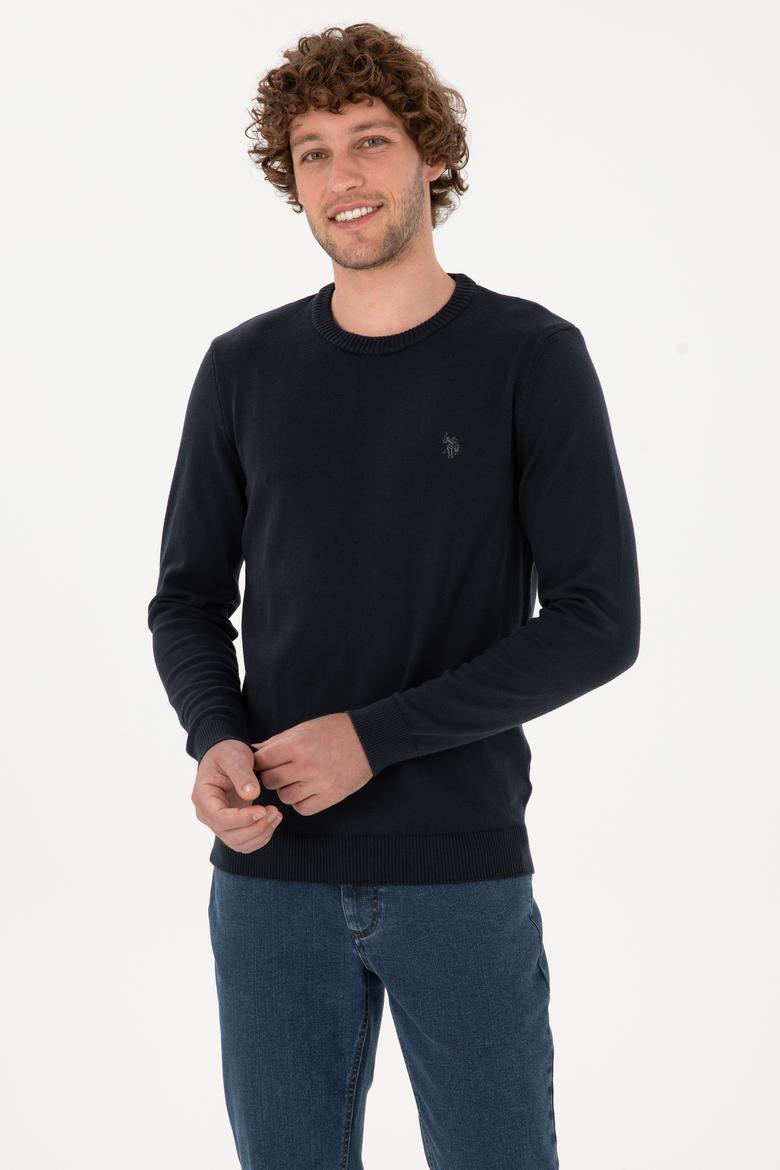 Erkek Slim Fit Bisiklet Yaka Lacivert Basic Kazak - 50313713015