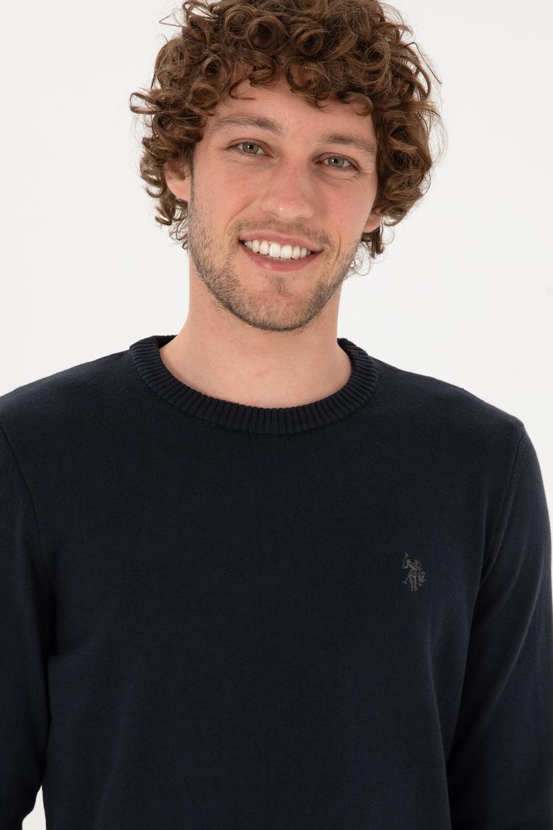 Erkek Slim Fit Bisiklet Yaka Lacivert Basic Kazak - 50313713015