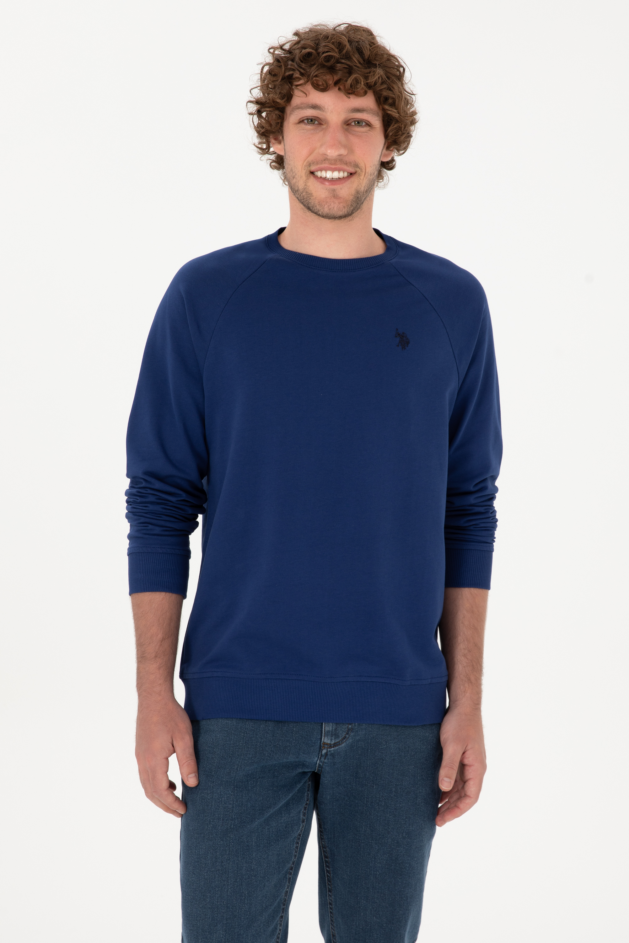 Erkek Regular Fit Bisiklet Yaka İndigo İnce Basic Sweatshirt - Image 3