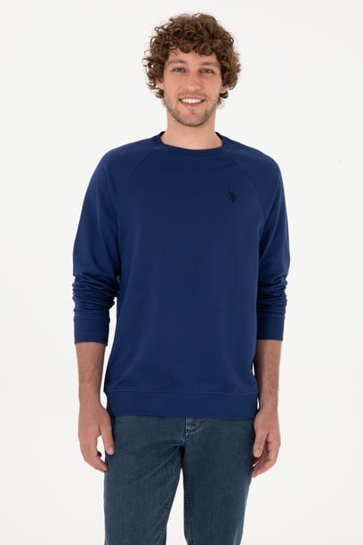 Erkek Regular Fit Bisiklet Yaka İndigo İnce Basic Sweatshirt