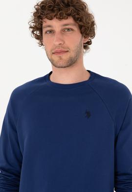 Erkek Regular Fit Bisiklet Yaka İndigo İnce Basic Sweatshirt - 50313752147
