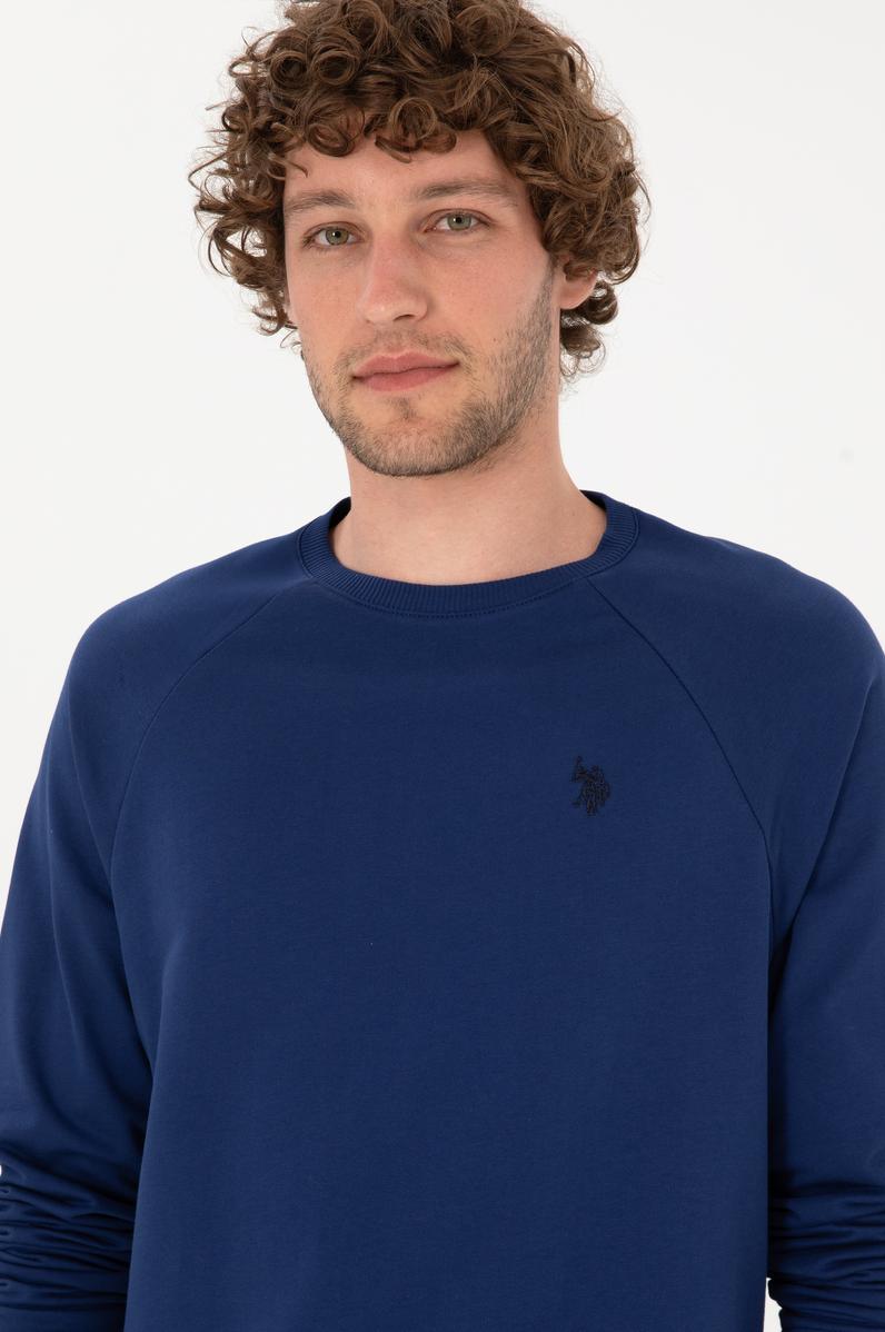 Erkek Regular Fit Bisiklet Yaka İndigo İnce Basic Sweatshirt