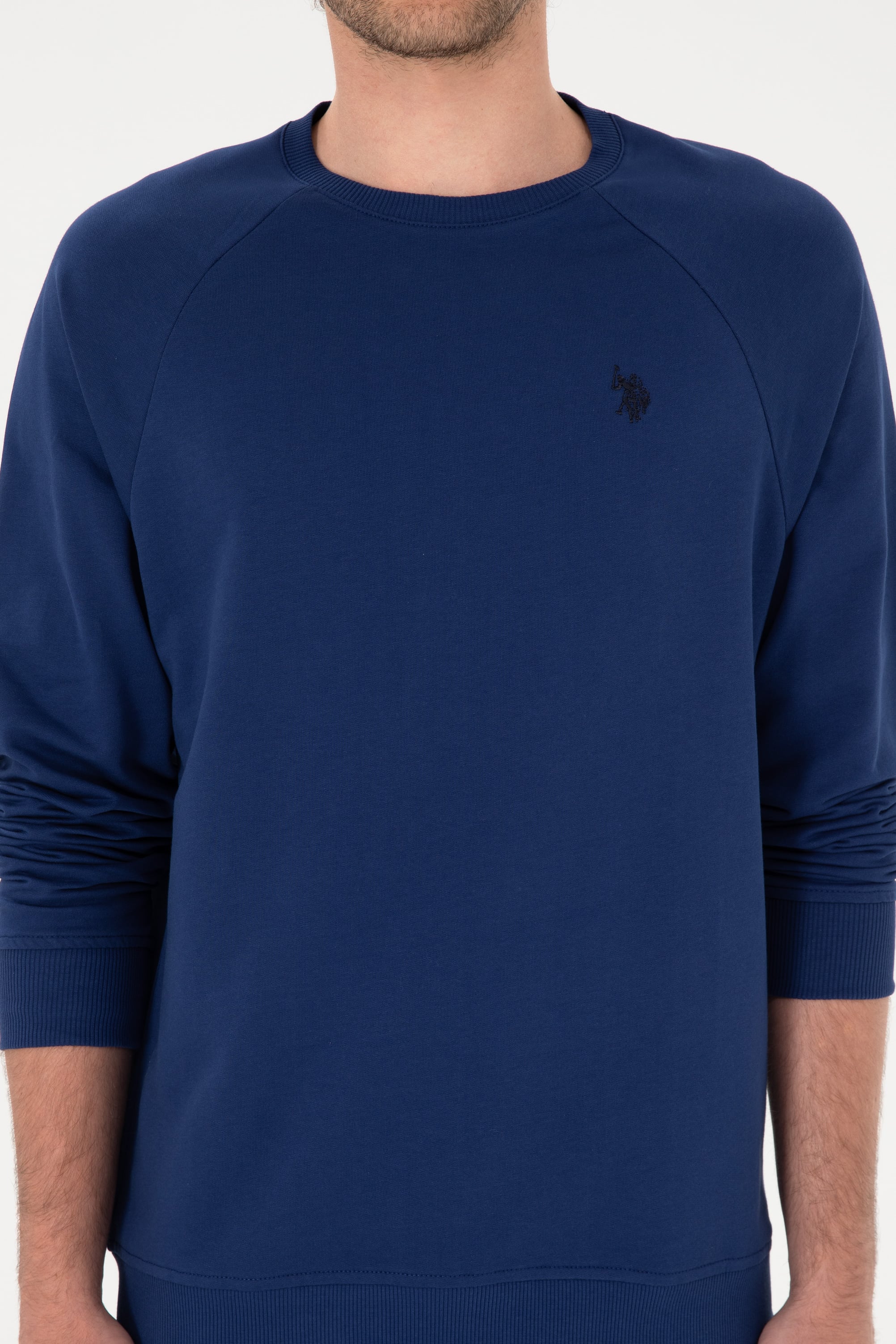 Erkek Regular Fit Bisiklet Yaka İndigo İnce Basic Sweatshirt