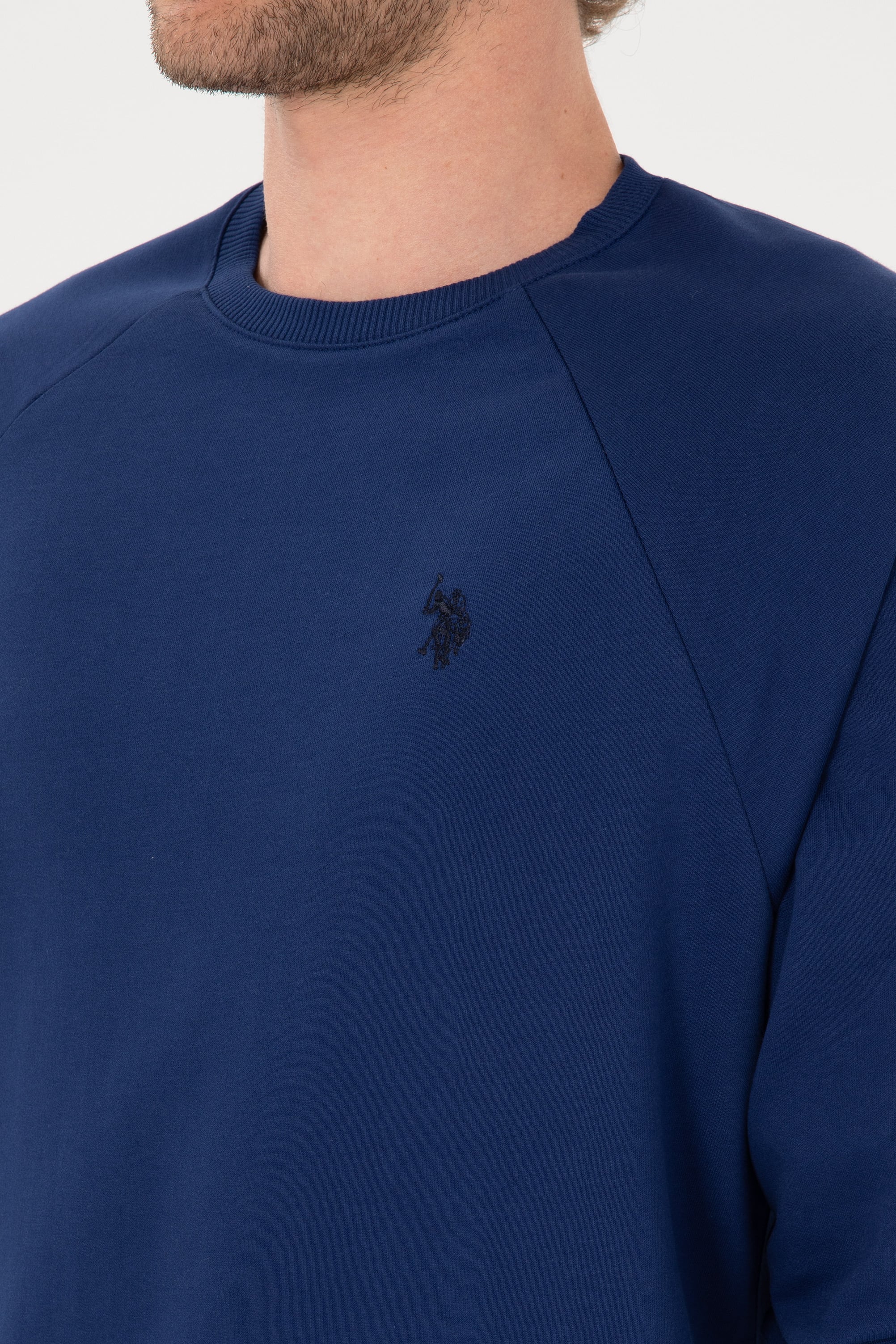 Erkek Regular Fit Bisiklet Yaka İndigo İnce Basic Sweatshirt