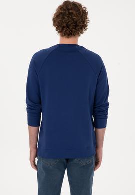 Erkek Regular Fit Bisiklet Yaka İndigo İnce Basic Sweatshirt - 50313752147