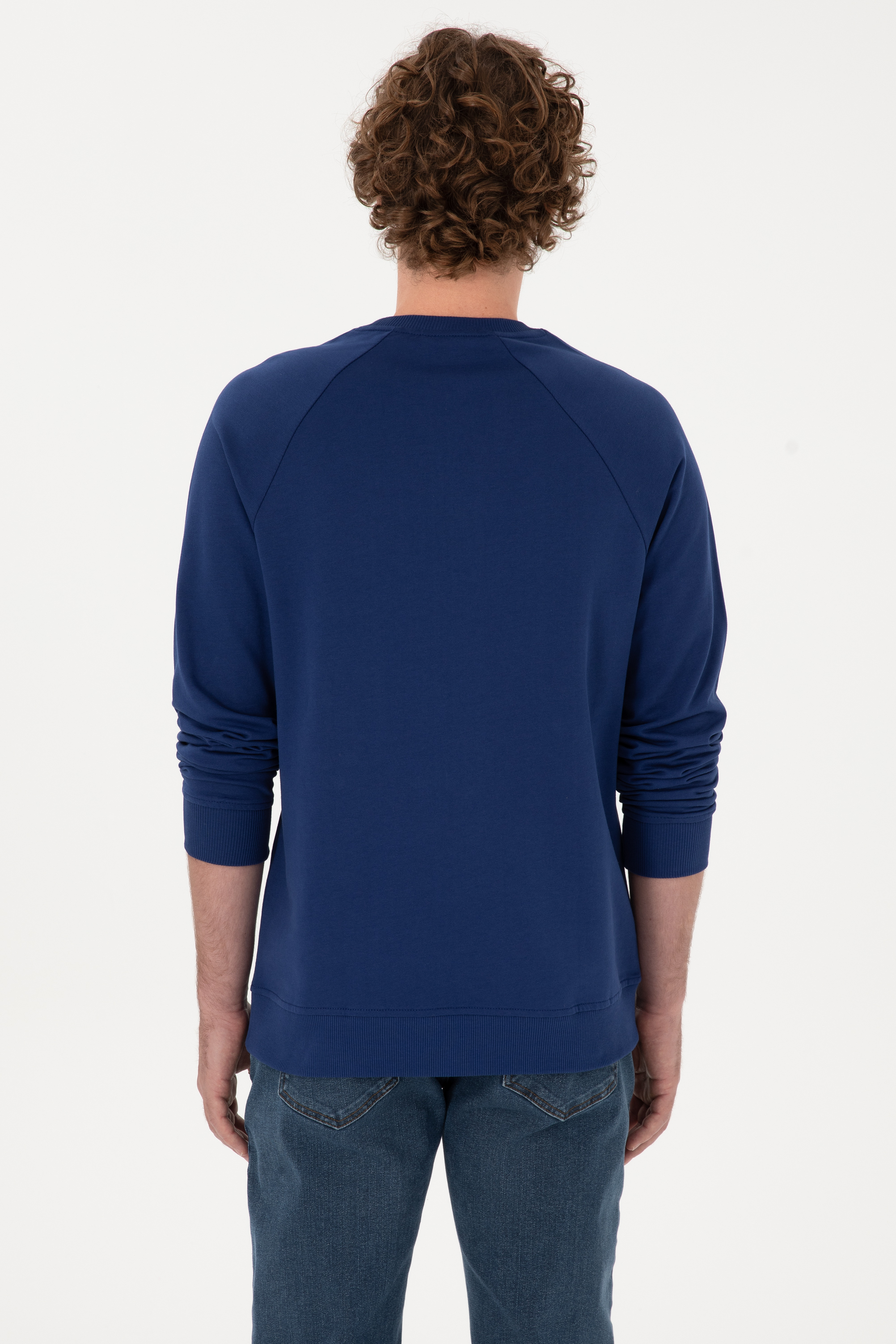 Erkek Regular Fit Bisiklet Yaka İndigo İnce Basic Sweatshirt - Image 5
