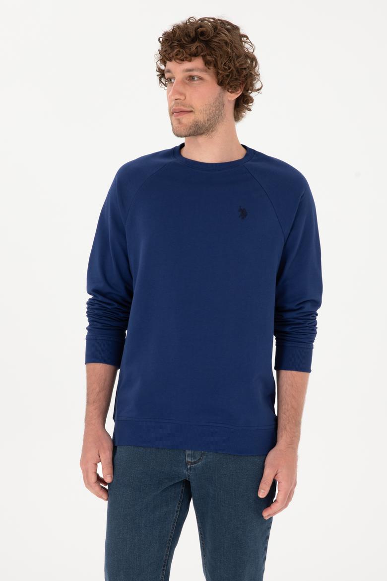 Erkek Regular Fit Bisiklet Yaka İndigo İnce Basic Sweatshirt