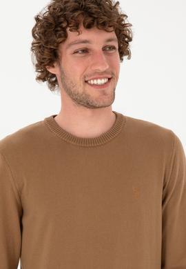 Erkek Slim Fit Bisiklet Yaka Camel Basic Kazak - 50313713186