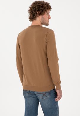 Erkek Slim Fit Bisiklet Yaka Camel Basic Kazak - 50313713186