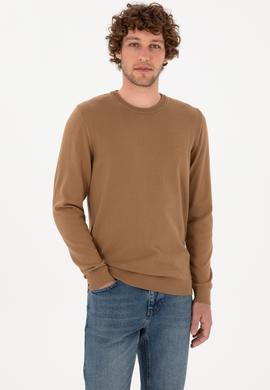 Erkek Slim Fit Bisiklet Yaka Camel Basic Kazak - 50313713186