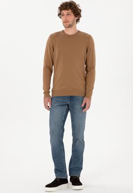 Erkek Slim Fit Bisiklet Yaka Camel Basic Kazak - 50313713186