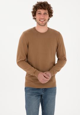 Erkek Slim Fit Bisiklet Yaka Camel Basic Kazak - 50313713186
