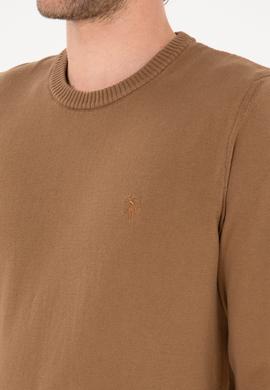 Erkek Slim Fit Bisiklet Yaka Camel Basic Kazak - 50313713186