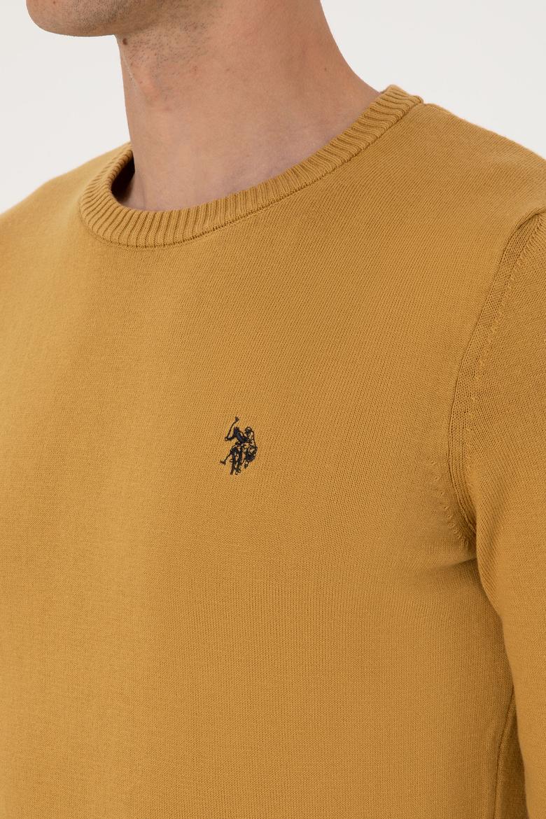 Erkek Slim Fit Bisiklet Yaka Hardal Basic Kazak - 50313713159