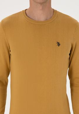 Erkek Slim Fit Bisiklet Yaka Hardal Basic Kazak - 50313713159