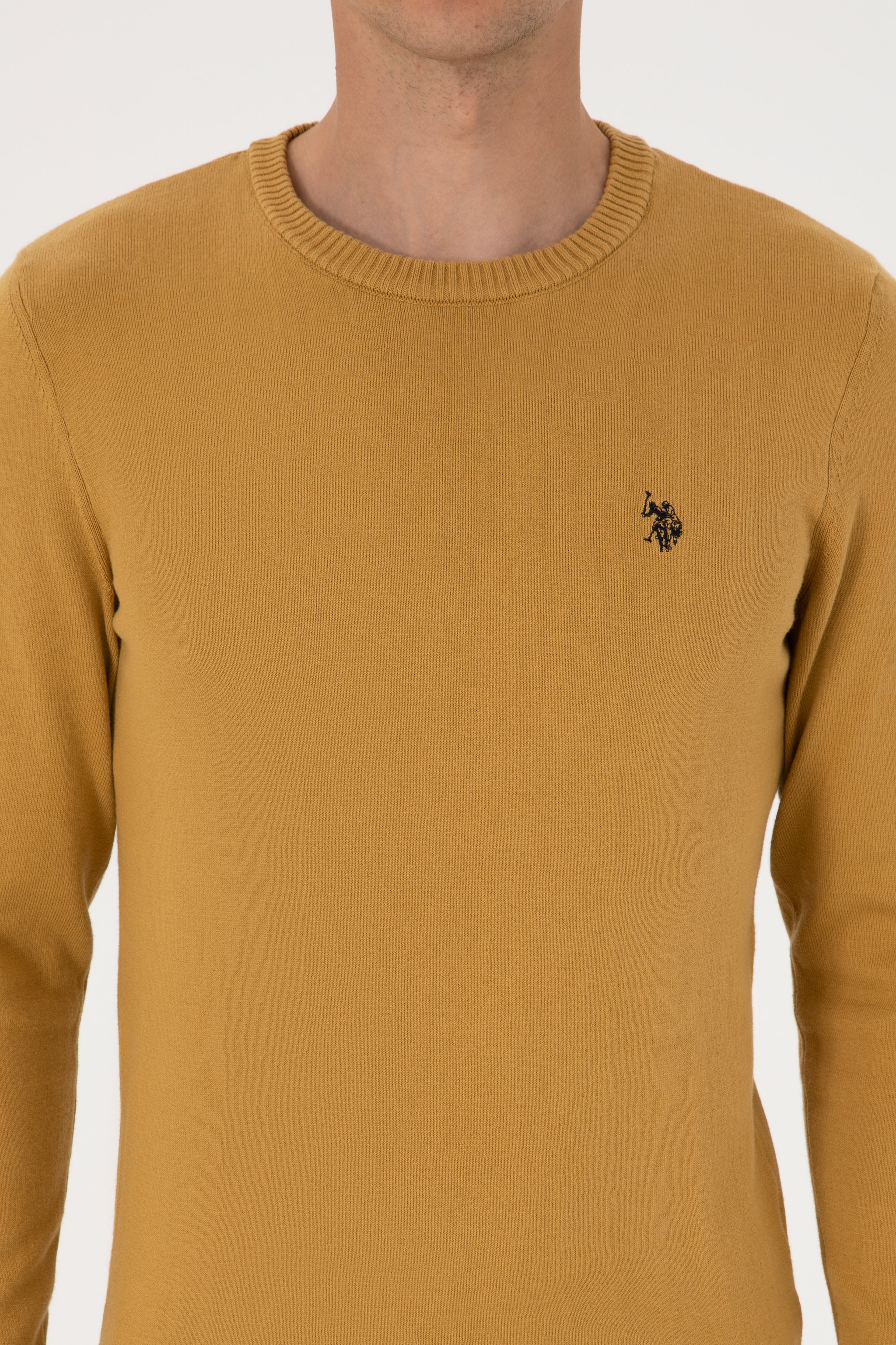 Erkek Slim Fit Bisiklet Yaka Hardal Basic Kazak