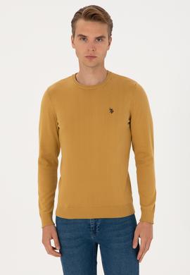 Erkek Slim Fit Bisiklet Yaka Hardal Basic Kazak - 50313713159