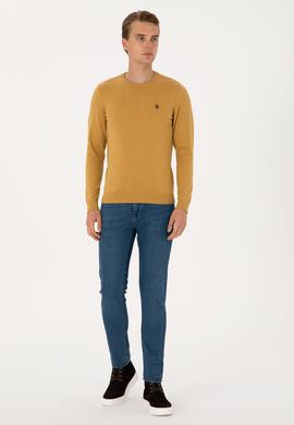 Erkek Slim Fit Bisiklet Yaka Hardal Basic Kazak - 50313713159