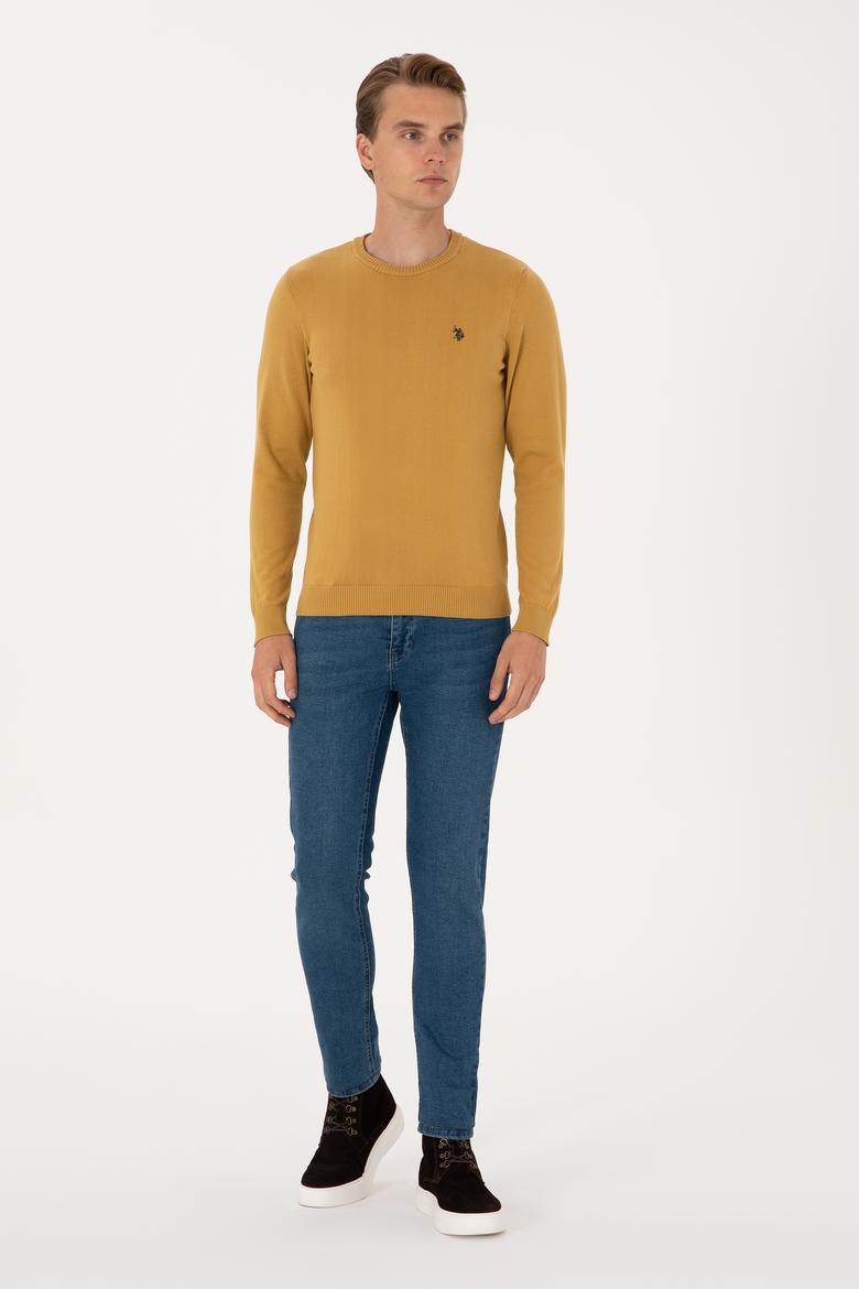 Erkek Slim Fit Bisiklet Yaka Hardal Basic Kazak - 50313713159