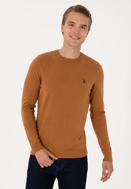 Erkek Slim Fit Bisiklet Yaka Camel Basic Kazak - 50313713222