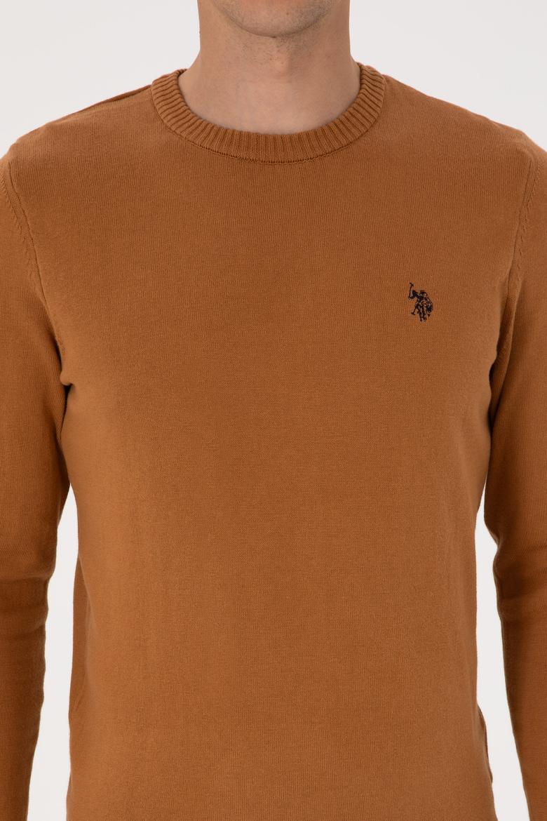 Erkek Slim Fit Bisiklet Yaka Camel Basic Kazak - 50313713222