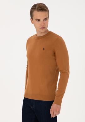 Erkek Slim Fit Bisiklet Yaka Camel Basic Kazak - 50313713222