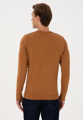 Erkek Slim Fit Bisiklet Yaka Camel Basic Kazak - 50313713222