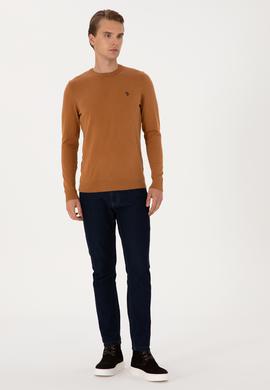 Erkek Slim Fit Bisiklet Yaka Camel Basic Kazak - 50313713222