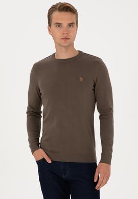 Erkek Slim Fit Bisiklet Yaka Vizon Basic Kazak - 50313713194