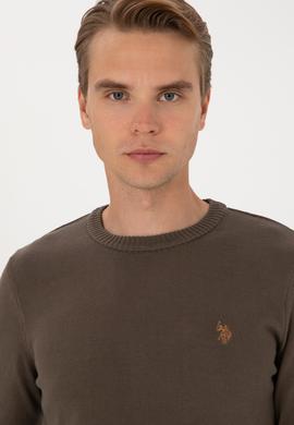 Erkek Slim Fit Bisiklet Yaka Vizon Basic Kazak - 50313713194