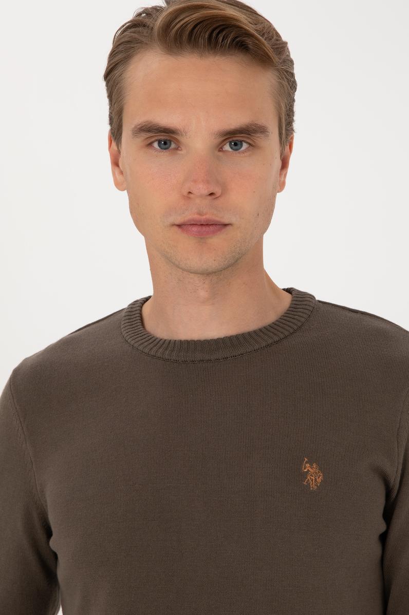 Erkek Slim Fit Bisiklet Yaka Vizon Basic Kazak