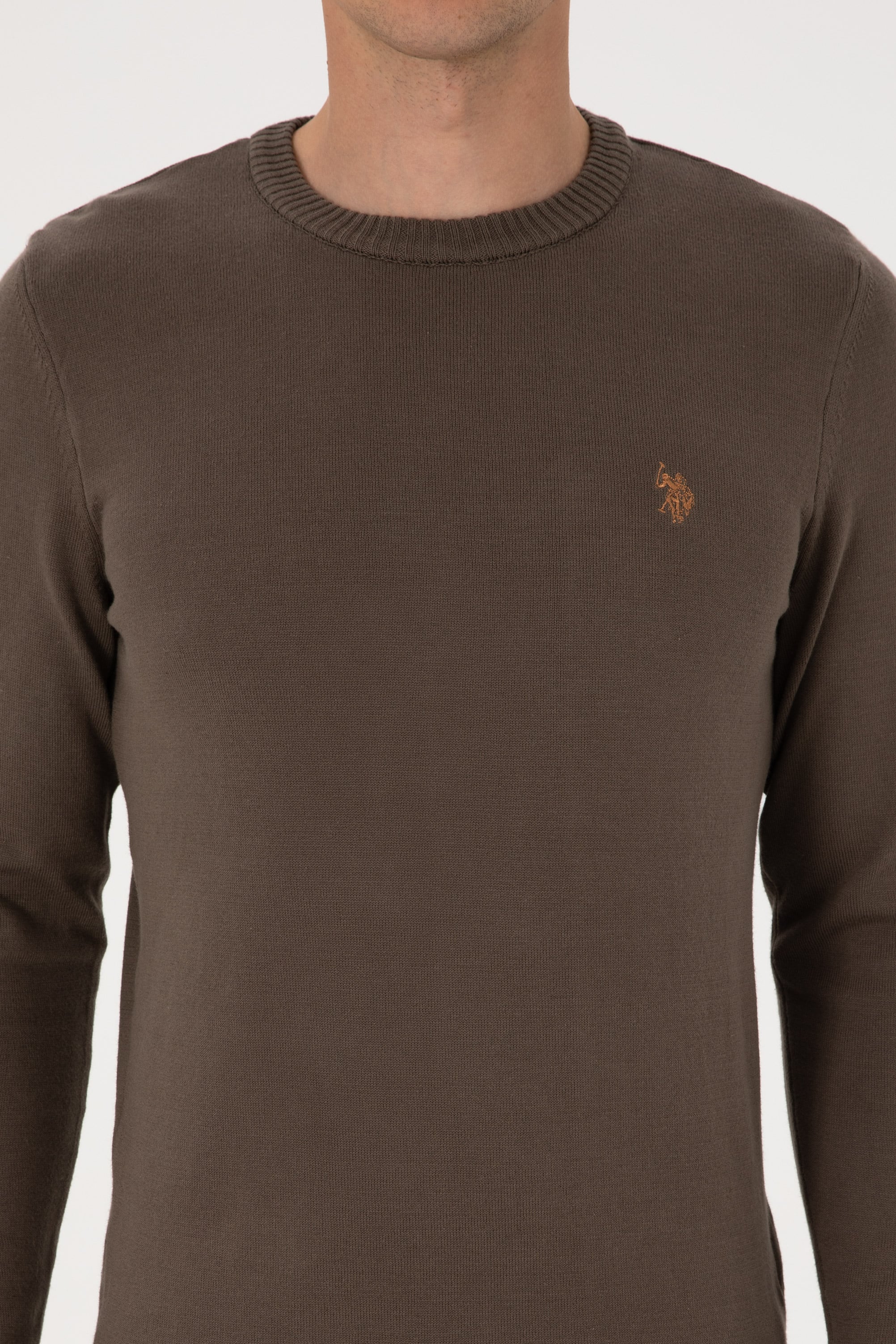 Erkek Slim Fit Bisiklet Yaka Vizon Basic Kazak - Image 6