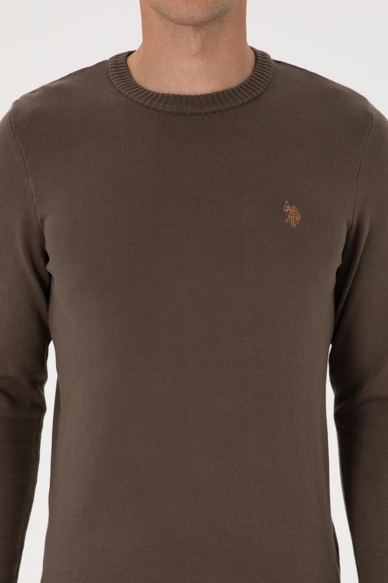 Erkek Slim Fit Bisiklet Yaka Vizon Basic Kazak - 50313713194