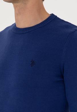 Erkek Slim Fit Bisiklet Yaka İndigo Basic Kazak - 50313713125