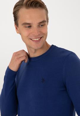 Erkek Slim Fit Bisiklet Yaka İndigo Basic Kazak - 50313713125