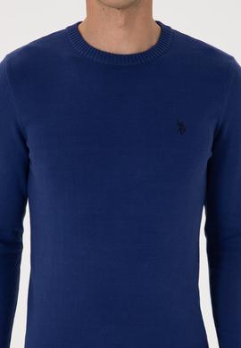 Erkek Slim Fit Bisiklet Yaka İndigo Basic Kazak - 50313713125