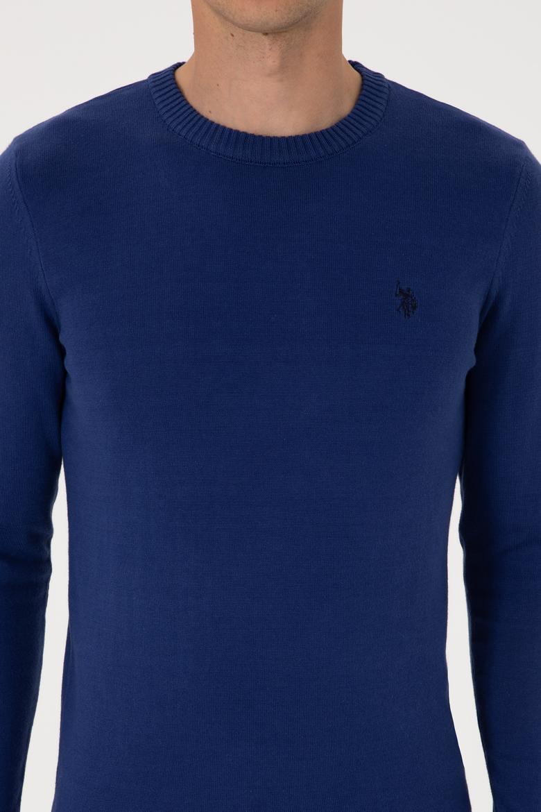 Erkek Slim Fit Bisiklet Yaka İndigo Basic Kazak - 50313713125