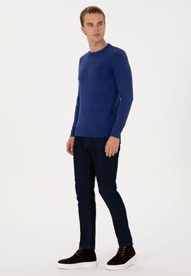 Erkek Slim Fit Bisiklet Yaka İndigo Basic Kazak - 50313713125