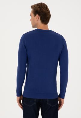 Erkek Slim Fit Bisiklet Yaka İndigo Basic Kazak - 50313713125