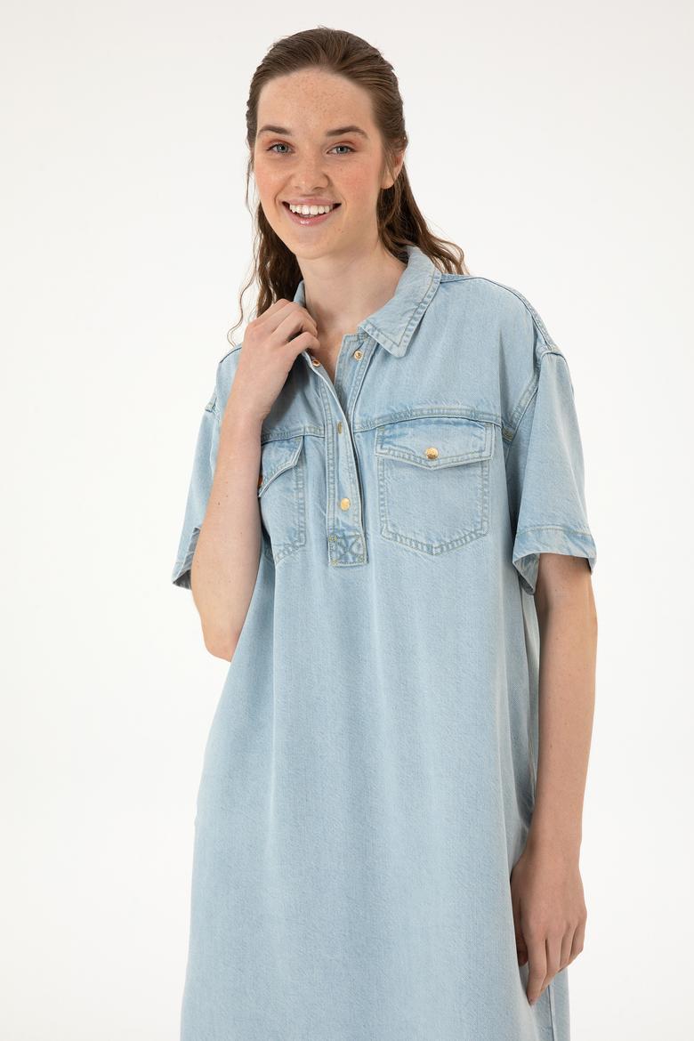 Kadın Açık Mavi Jean Elbise - 50304314005