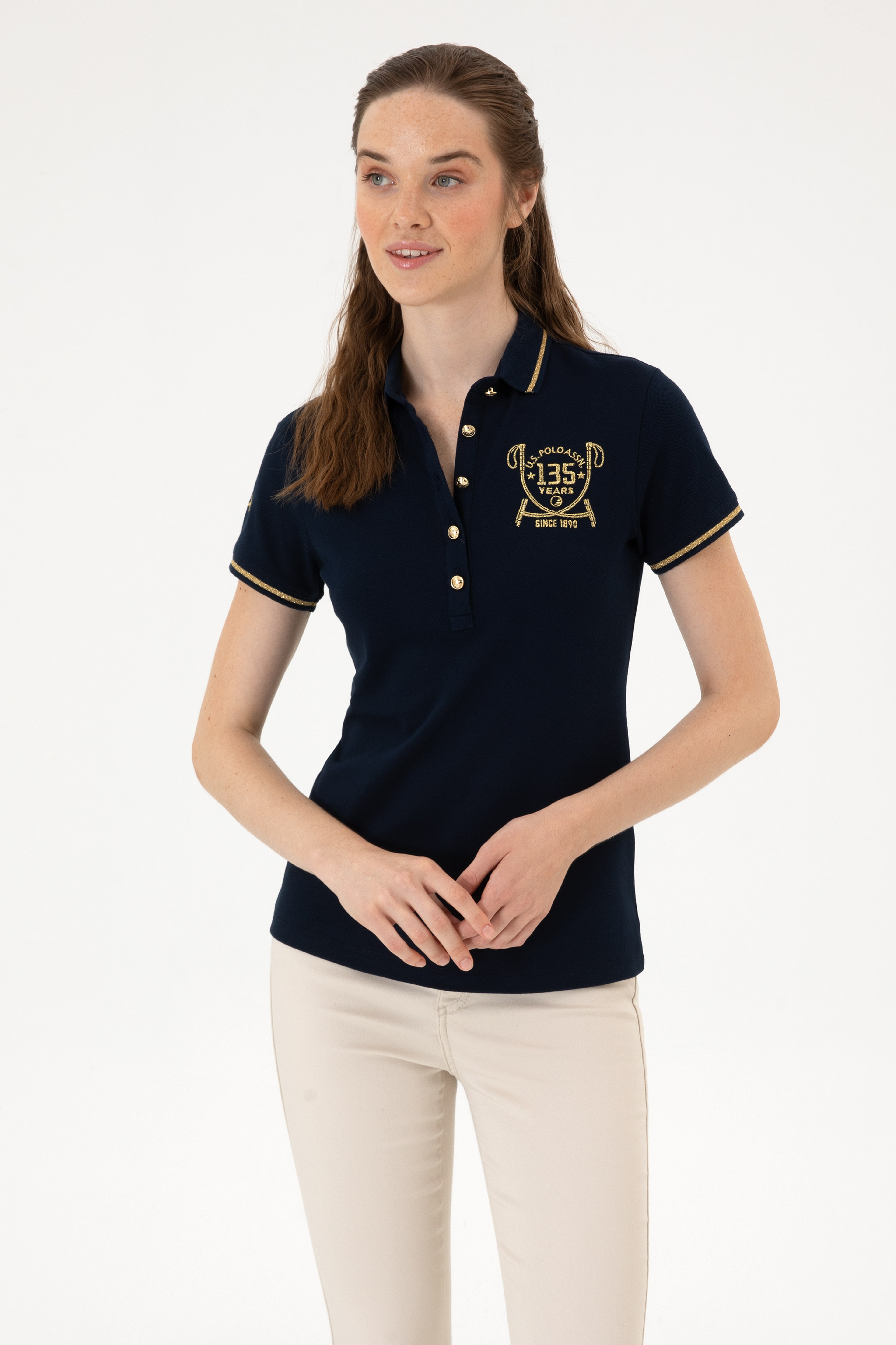 Kadın Lacivert Polo Yaka Tişört - Image 3