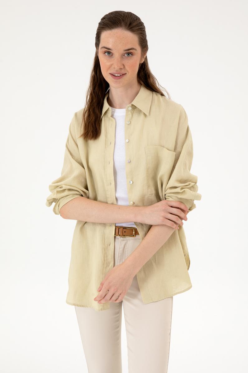 Kadın Açık Haki Uzun Kollu Gömlek