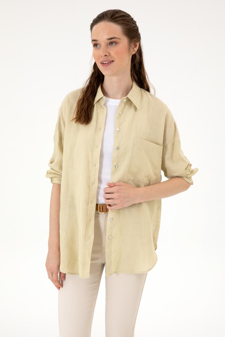 Kadın Açık Haki Uzun Kollu Gömlek - 50299794080