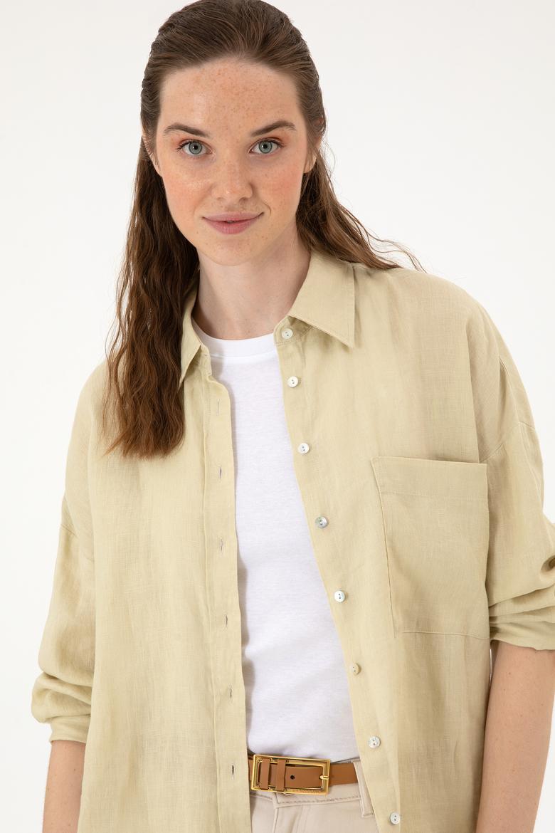 Kadın Açık Haki Uzun Kollu Gömlek - 50299794080